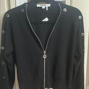 DKNY Black Jacket with Metallic Details and Fitted Silhouette